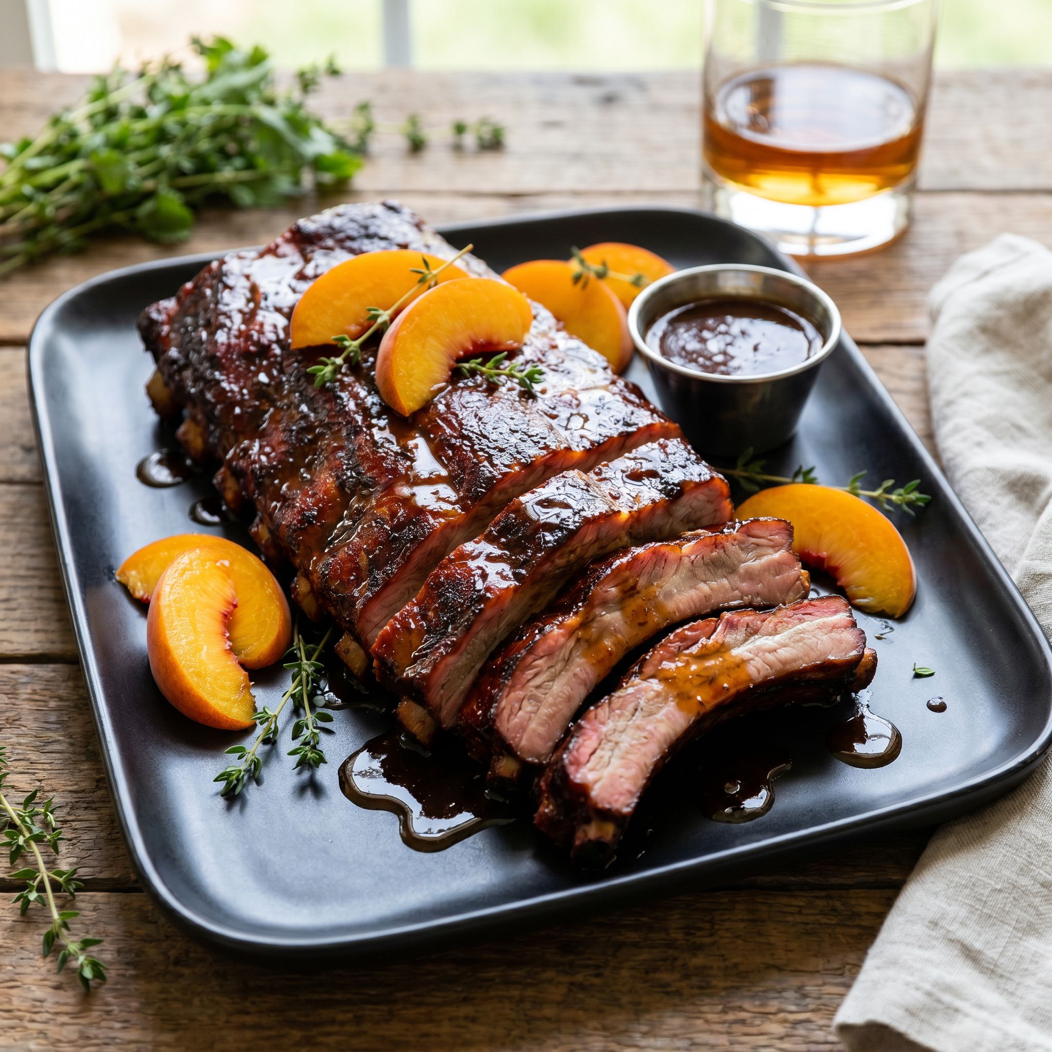 Smoked Pork Ribs with Bourbon Peach Glaze