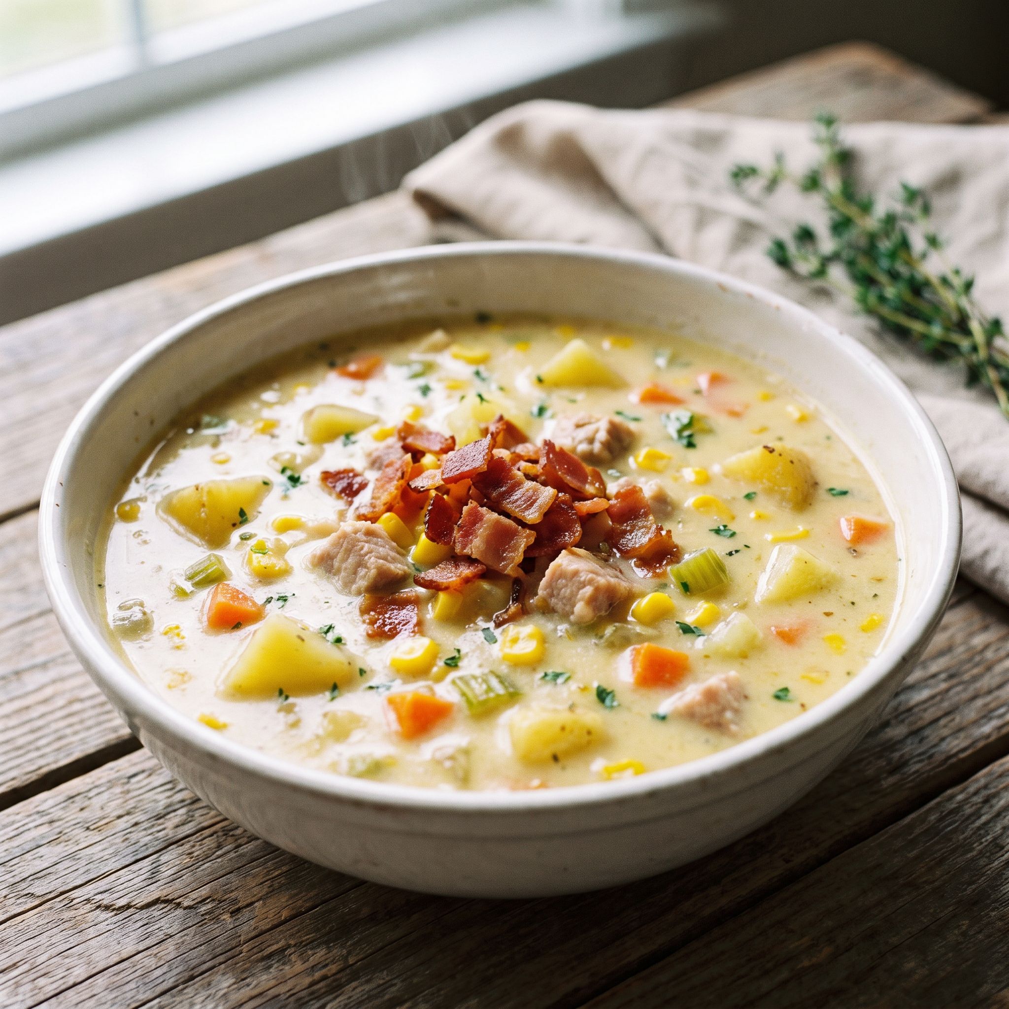 Smoky Bacon Pork Corn Chowder