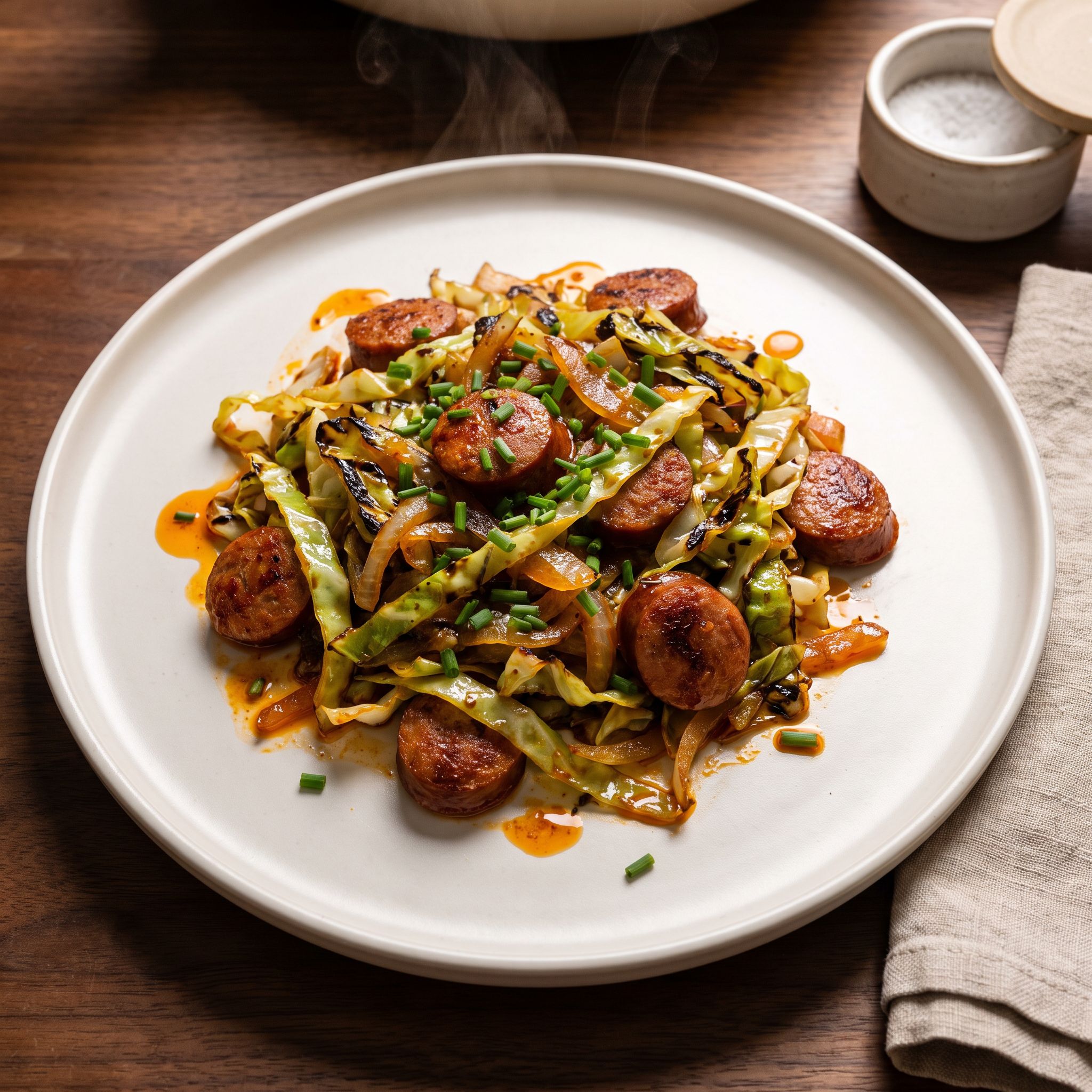 Smoky Paprika Sausage Cabbage Fry