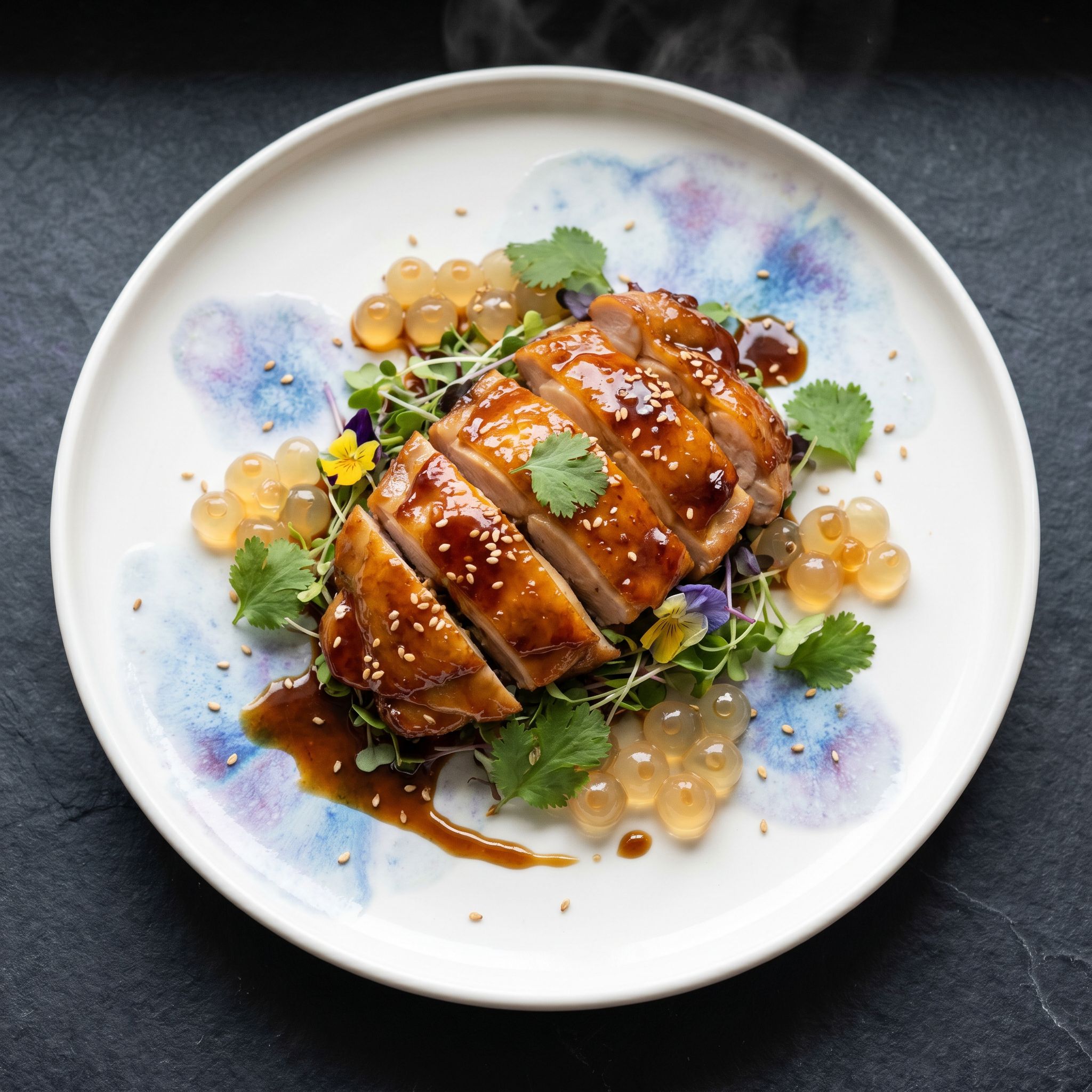 Spherified Honey Garlic Nebula Chicken
