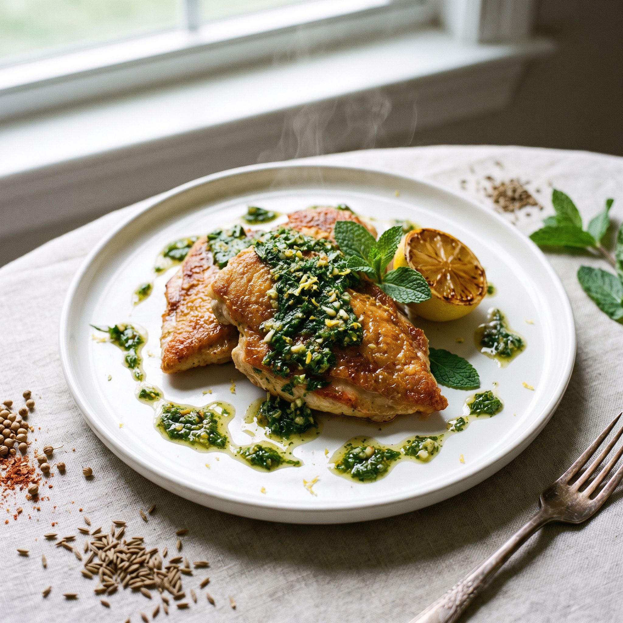 Spiced Moroccan Chicken with Mint Chermoula
