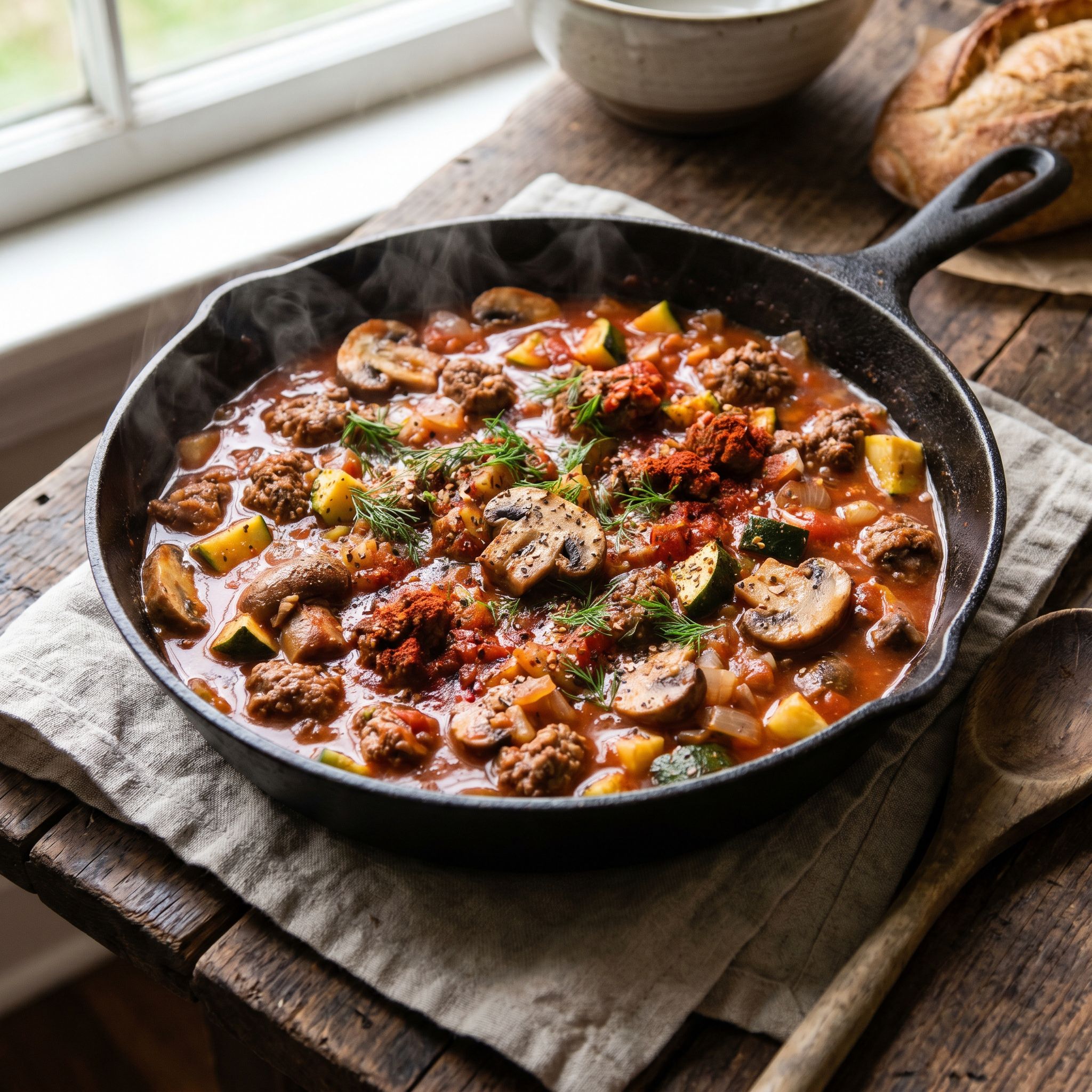 Spicy Smoked Beef Mushroom Skillet