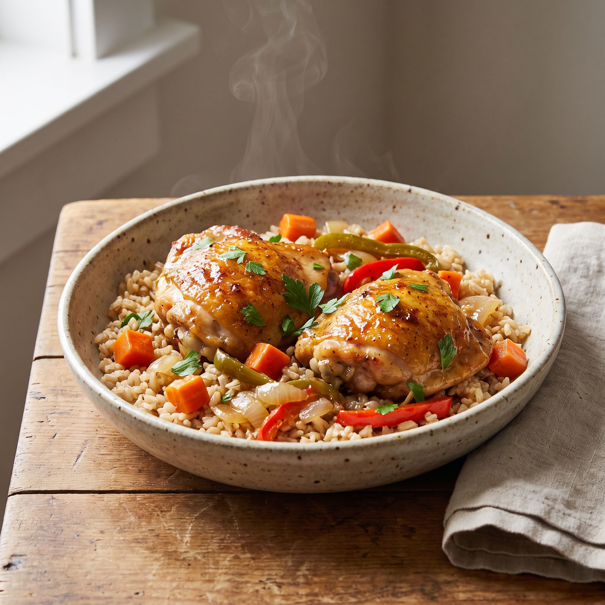 Stock-Braised Chicken Veggie Rice
