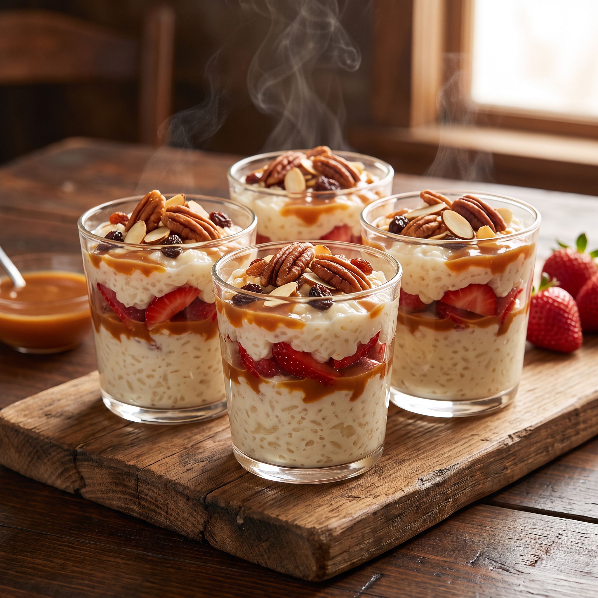 Strawberry Caramel Arroz Flan Cups