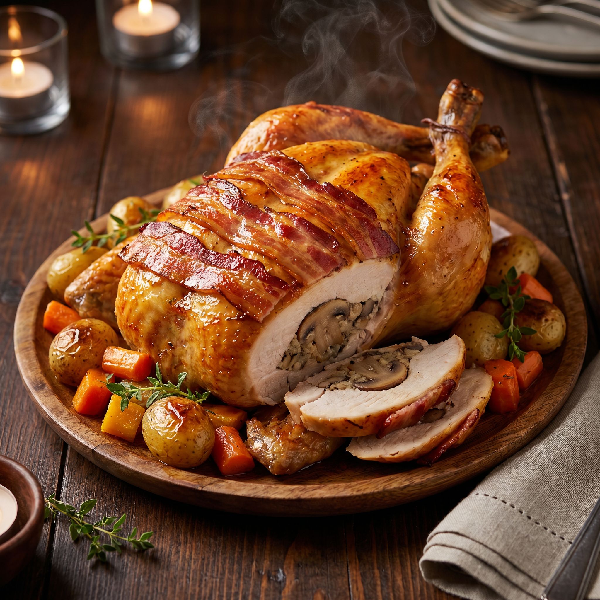 Stuffed Bacon-Wrapped Roast Chicken