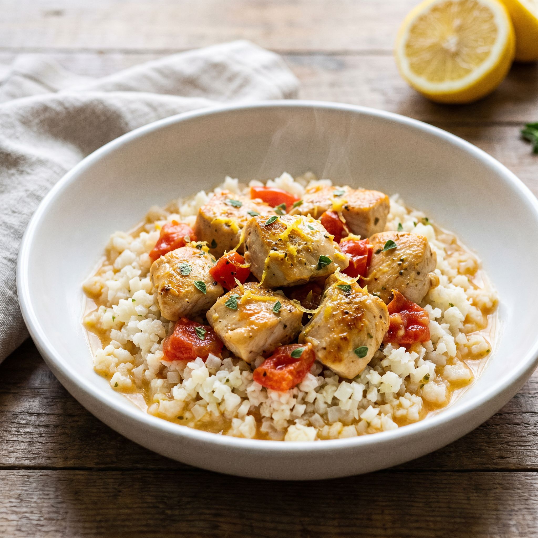 Tangy Lemon Chicken Cauliflower Skillet