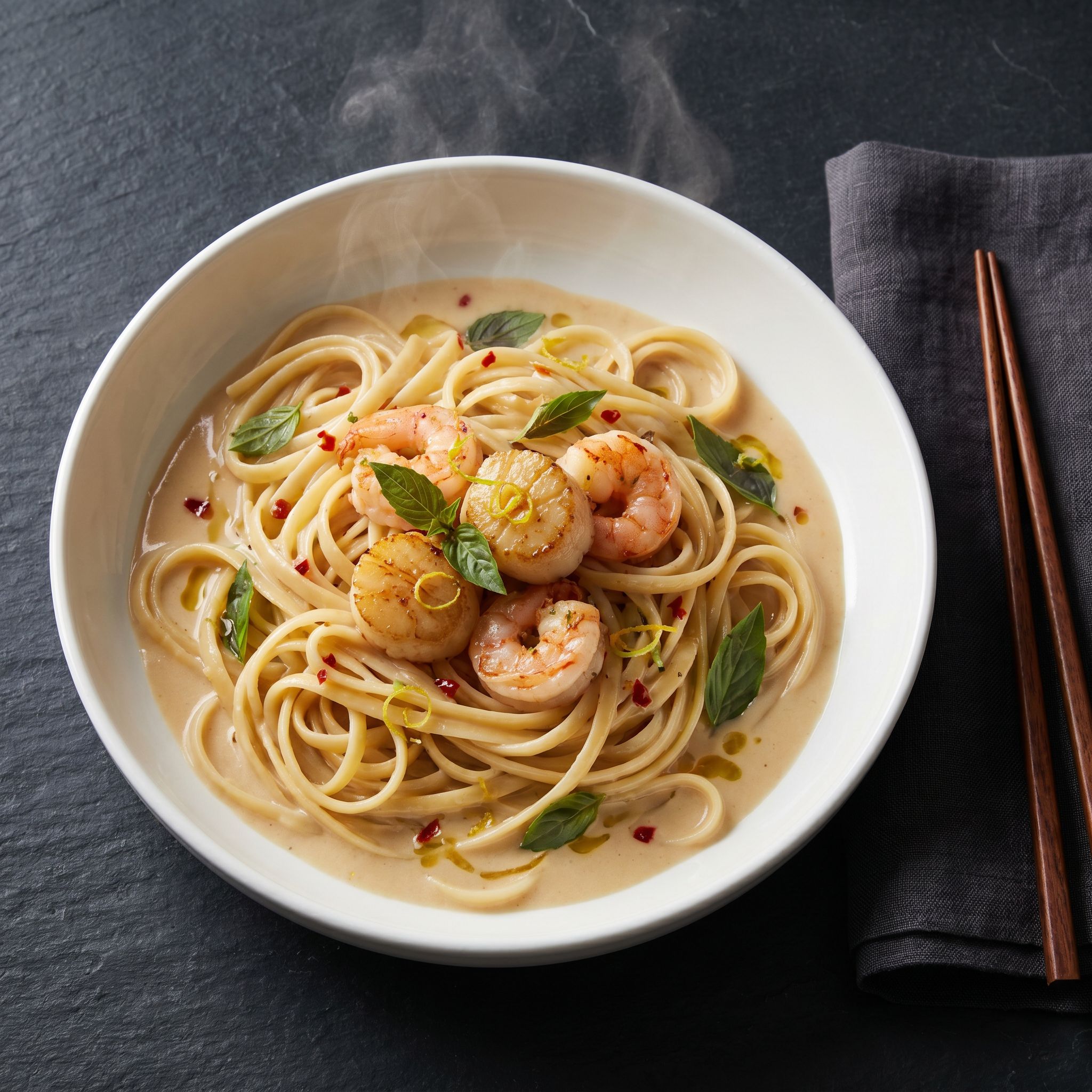 Thai Basil Miso Seafood Linguine