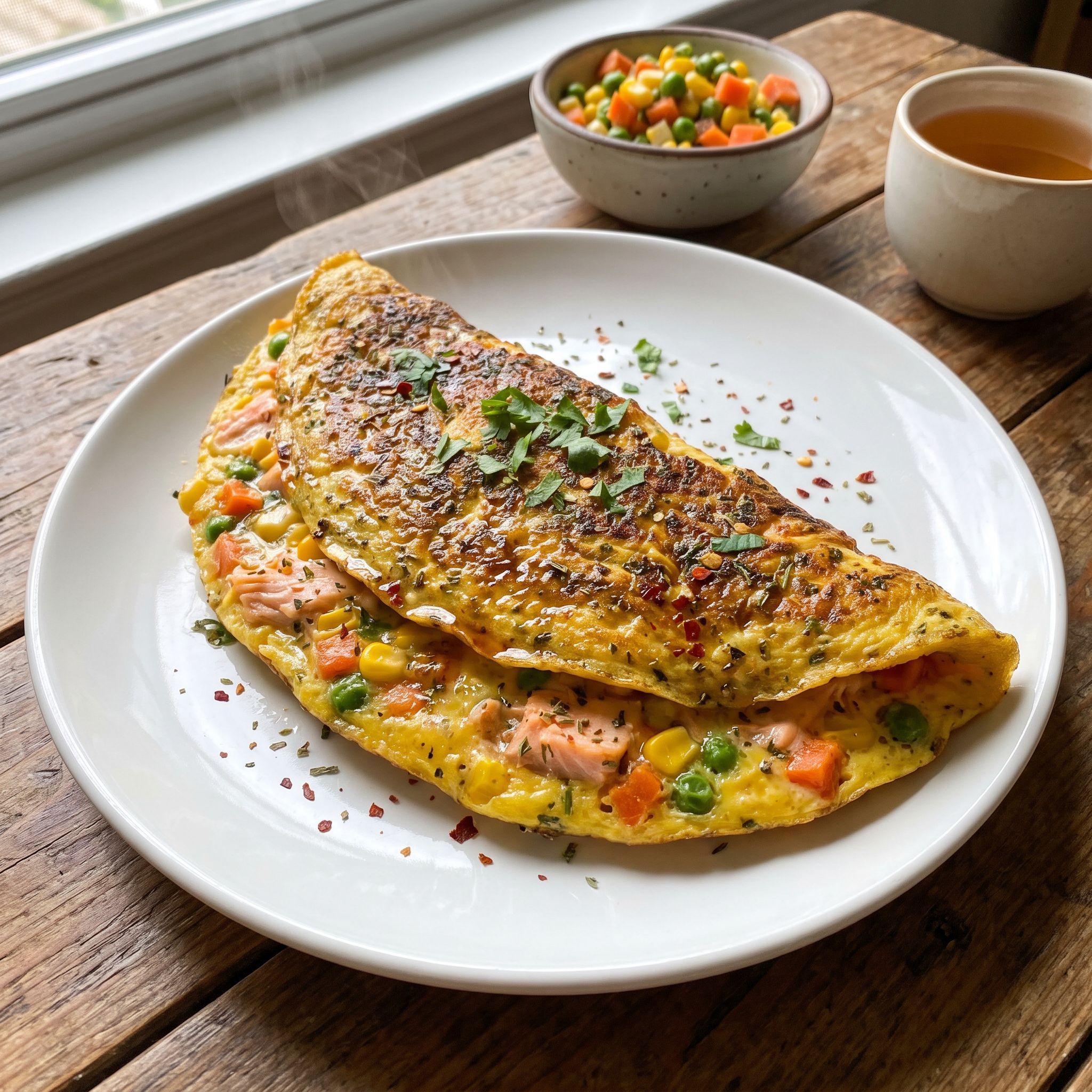 Tibetan-Style Salmon Egg Veggie Omelet