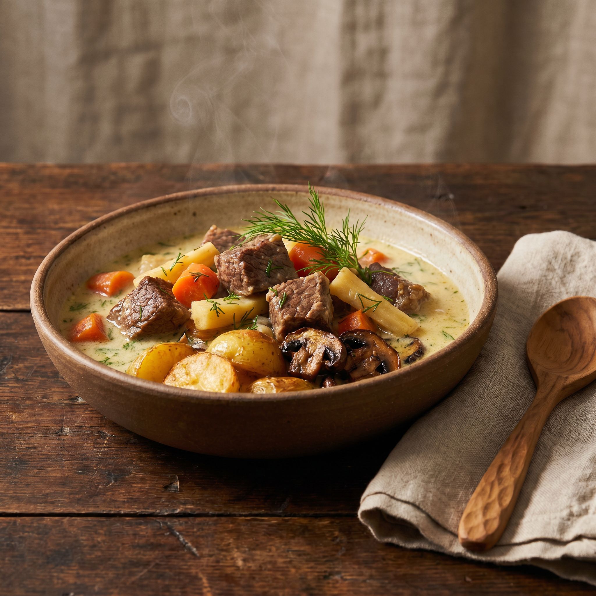 Viking Beef Stew with Creamy Dill Potatoes