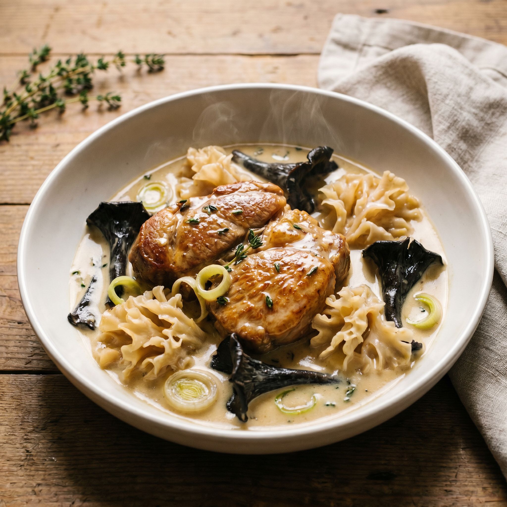White Wine Braised Pork with Wild Mushrooms