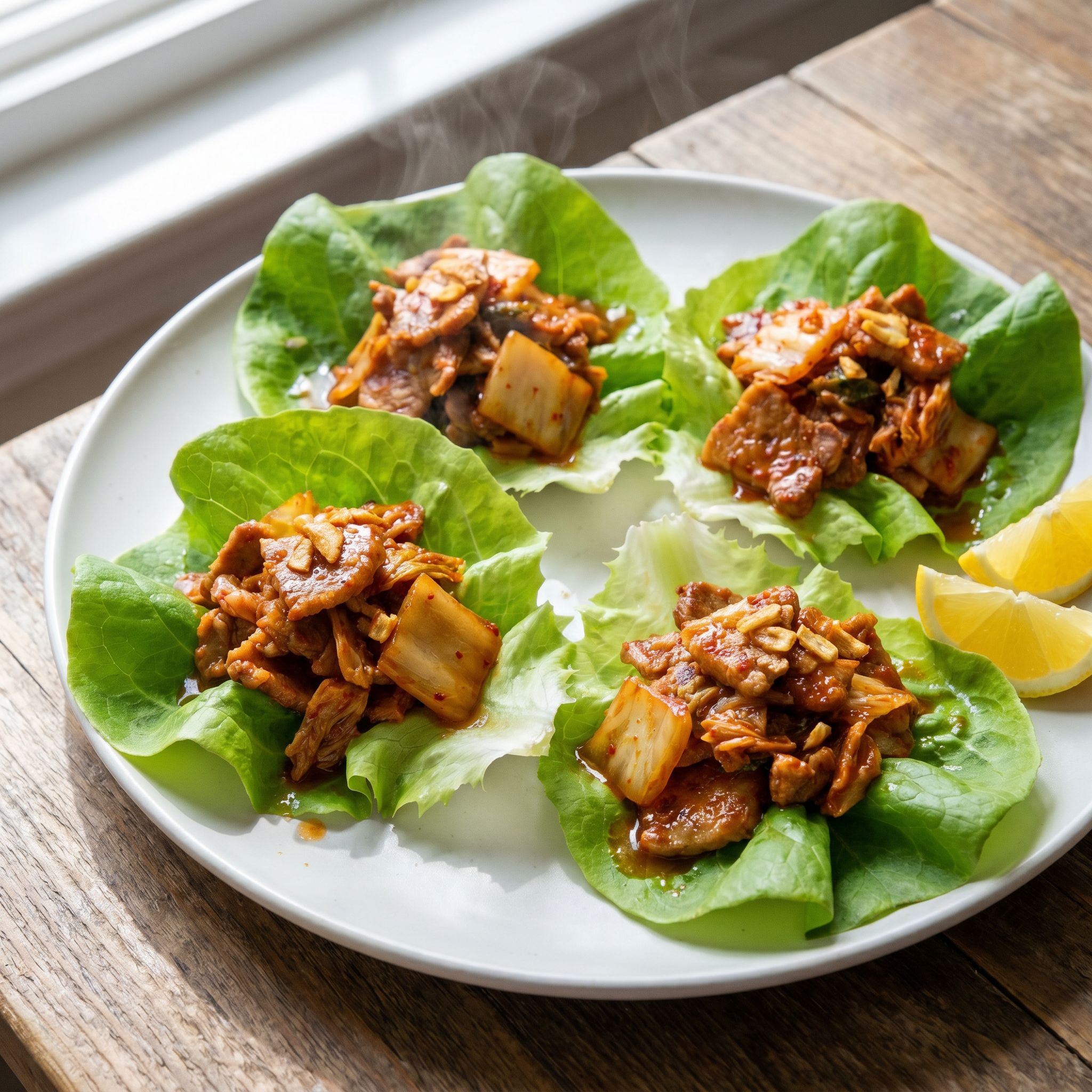 Zesty Kimchi Pork Ssam Wraps